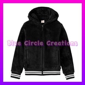 Wonder Nation Black Plush Full-Zip Jacket with Hood Size XL 14-16